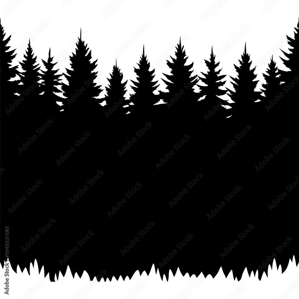 Obraz premium Black silhouette of coniferous forest bordering clear sky