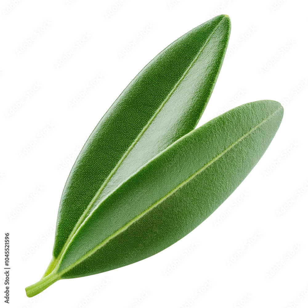 Obraz premium Two shiny green leaves with a fresh look, isolated on a white background. transparent background