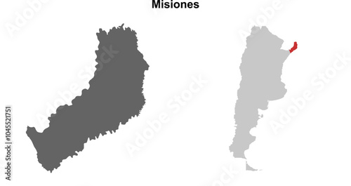 Misiones province blank outline map set