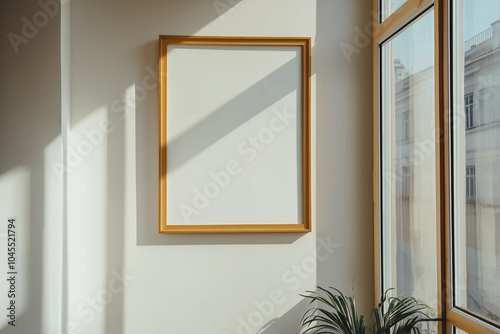 Blank picture frame mockup on a wall. Horizontal orientation. Artwork template in interior design