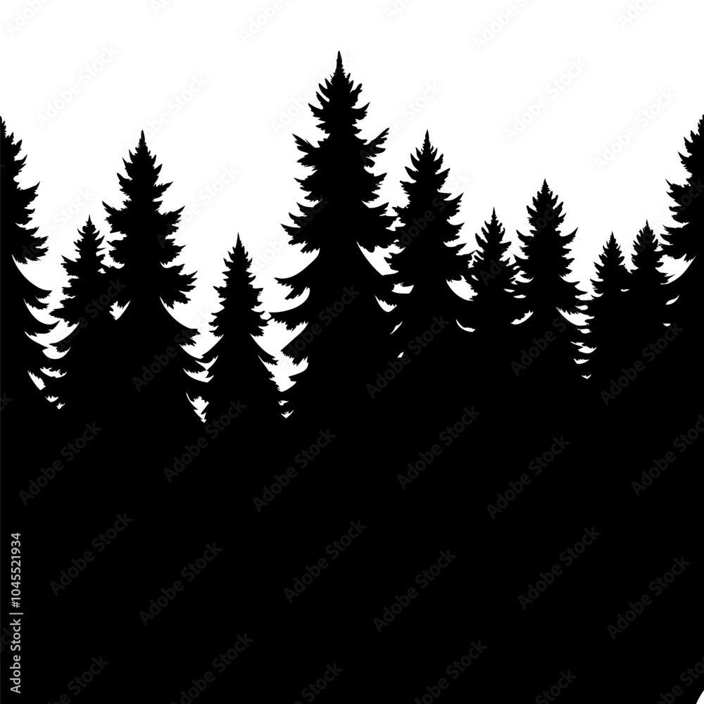 Fototapeta premium Seamless horizontal banner of coniferous forest silhouette