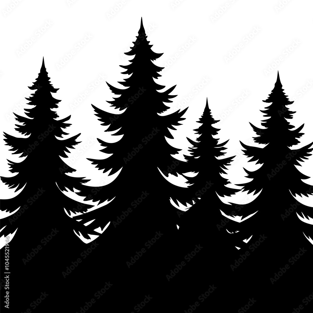 Obraz premium Black silhouettes of fir trees growing in forest