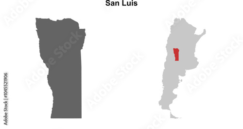 San Luis province blank outline map set