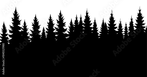 Black and white silhouette of a coniferous forest