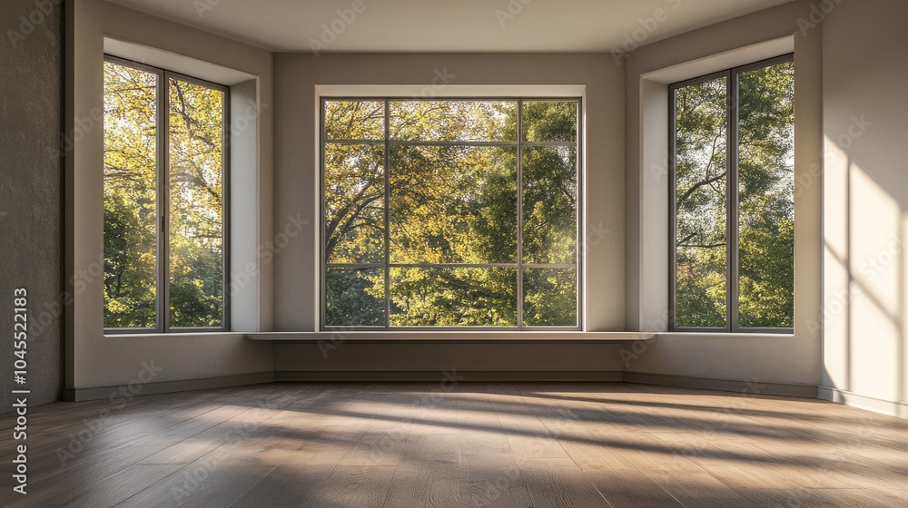 Fototapeta premium Bright and Spacious Room with Large Windows