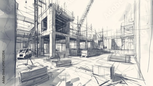 A hand drawn sketch of a construction site