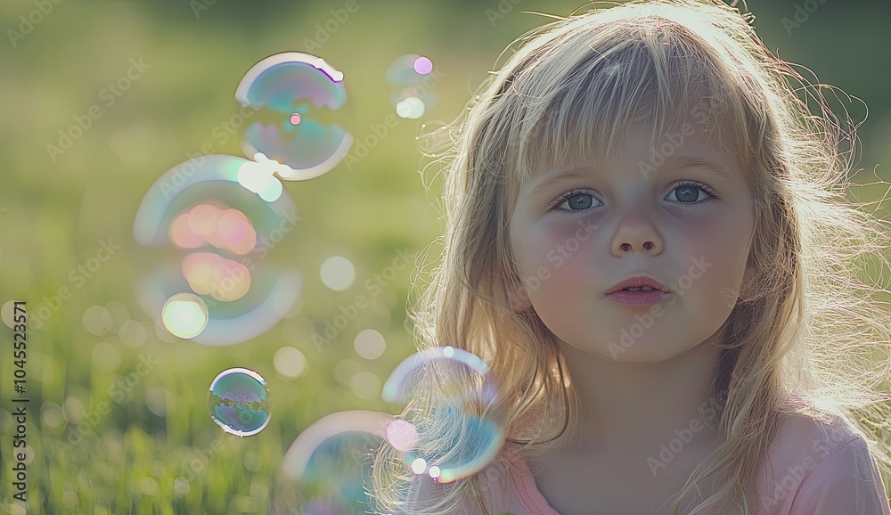 A young girl with blonde hair blowing bubbles in the park on a sunny day.A young girl with blonde hair blowing bubbles in the park on a sunny day. A young girl with blonde hair blowing bubbles in the park on a sunny day.A young girl with blonde hair blowing bubbles in the park on a sunny day.