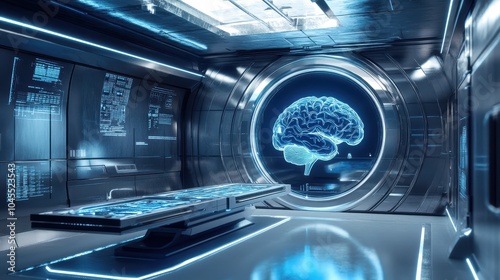 Futuristic Medical Lab Featuring Brain Interaction Technology