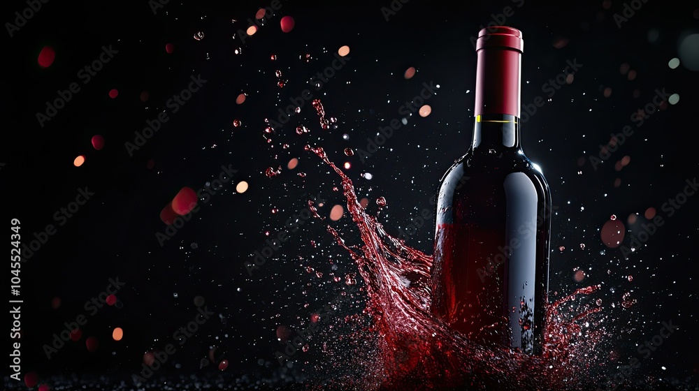 Fototapeta premium Elegant Red Wine Bottle with Dramatic Splash Effect