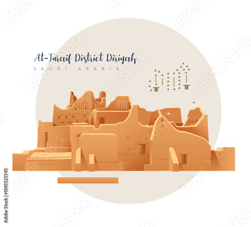 Historic At-Turaif District Diriyah  - Saudi Arabia - Stock Illustration