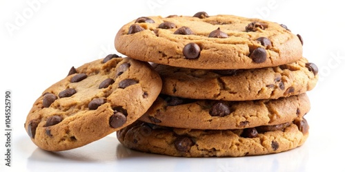 A stack of freshly baked chocolate chip cookies with a crispy exterior and soft chewy center, perfect for satisfying a sweet craving.