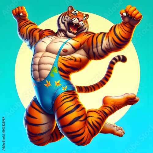 comical Funny Tiger hyper-realistic gyming
