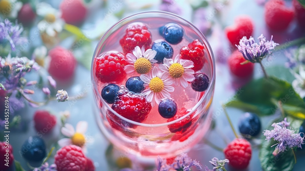 Refreshing herbal drink with berries and flowers Refreshing herbal drink with berries and flowers