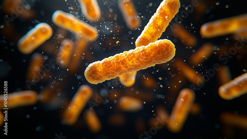 3D illustration of Bordetella pertussis bacteria, the cause of whooping cough, floating in a microbial environment
