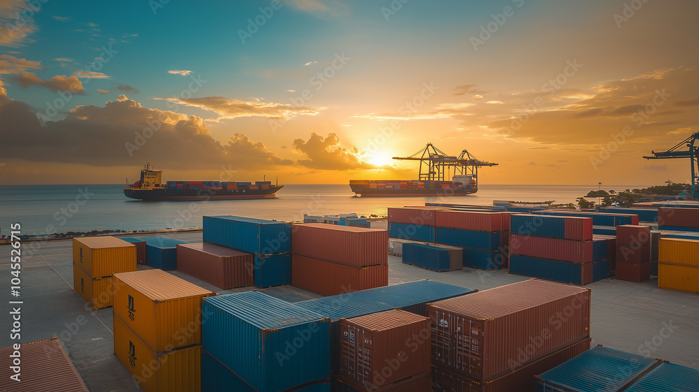 Fototapeta premium Container loading station at sunset
