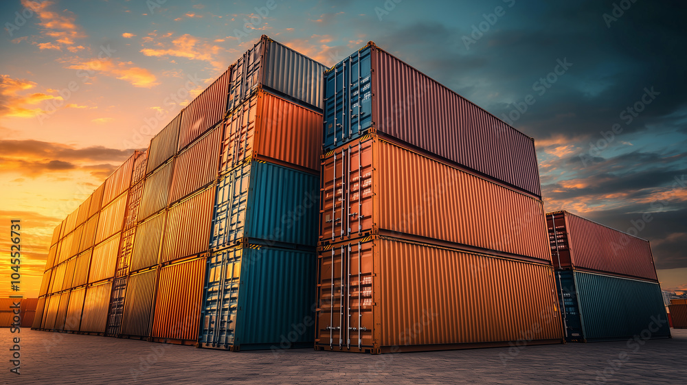 Fototapeta premium Container loading station at sunset