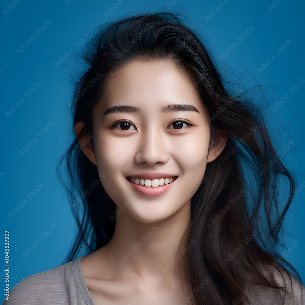Captivating Chinese Female Face Captured in Vibrant Blue Portrait Captivating Chinese Female Face Captured in Vibrant Blue Portrait