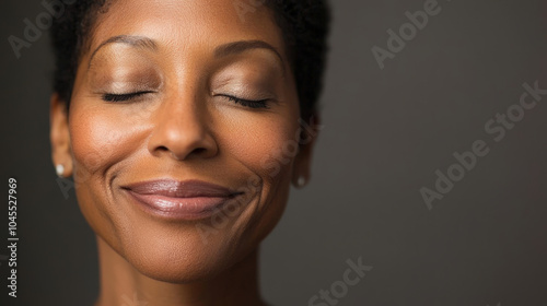  Mature Black Woman with Eyes Closed and Relaxed Expression