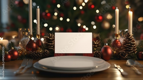 Festive Christmas Table Setting with Blank Greeting Card