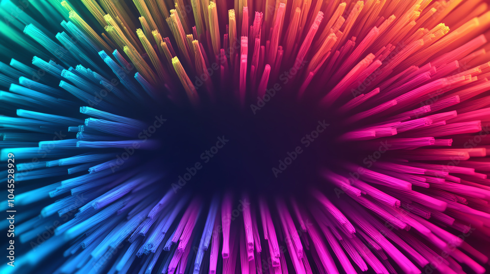 Obraz premium Vibrant abstract background featuring a burst of colorful strands radiating from a central point, creating a dynamic and energetic visual effect.