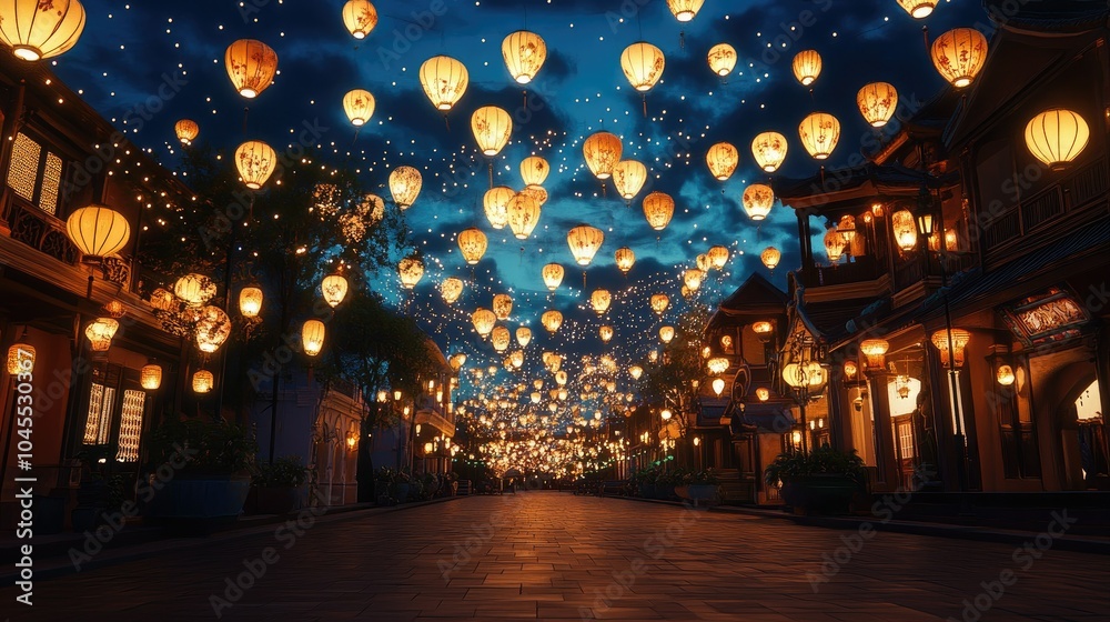 Enchanting Night with Lanterns and Starry Sky Enchanting Night with Lanterns and Starry Sky
