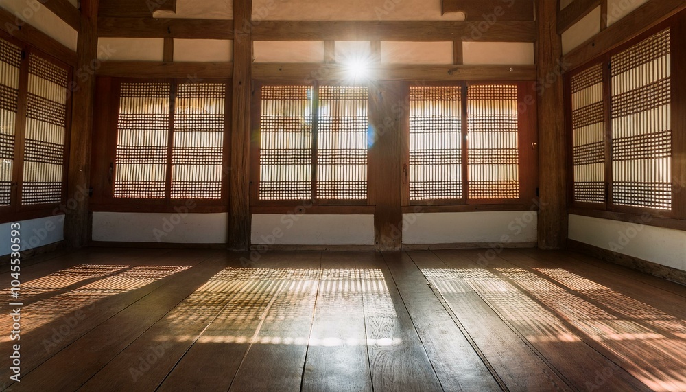 Sunlight reflected between the windows of a hanok house Sunlight reflected between the windows of a hanok house