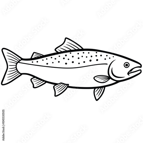 Trout fish line art vector illustration Isolated white background.