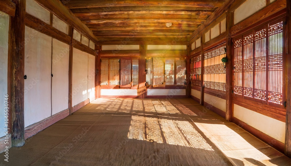 Sunlight reflected between the windows of a hanok house Sunlight reflected between the windows of a hanok house