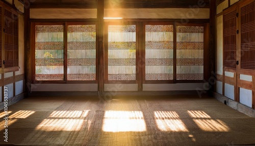 Sunlight reflected between the windows of a hanok house