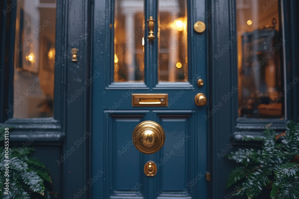 Fototapeta premium Golden Door Knob on a Dark Blue Door