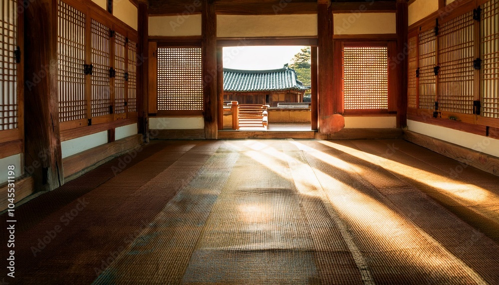 Sunlight reflected between the windows of a hanok house Sunlight reflected between the windows of a hanok house