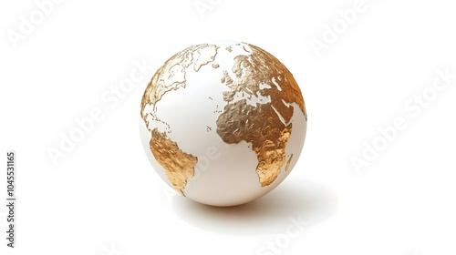 Golden Earth Globe on Sleek White Background Sustainability and Environmental Concept