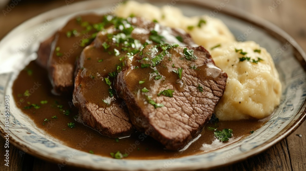 Savory Beef with Mashed Potatoes and Gravy Savory Beef with Mashed Potatoes and Gravy