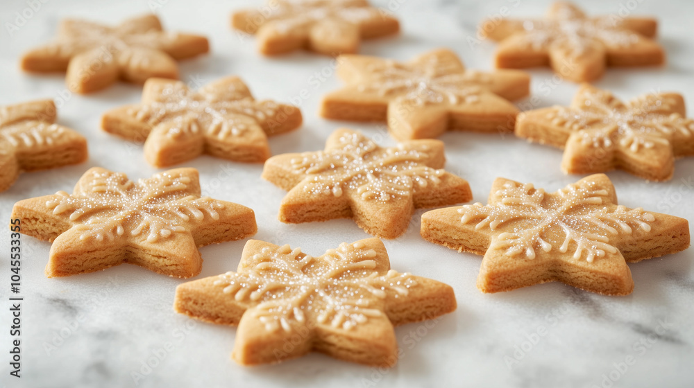 Close-up Photo of Gingerbread Cookies Shaped Like Stars with Intricate Icing Designs on a Marble Surface Close-up Photo of Gingerbread Cookies Shaped Like Stars with Intricate Icing Designs on a Marble Surface