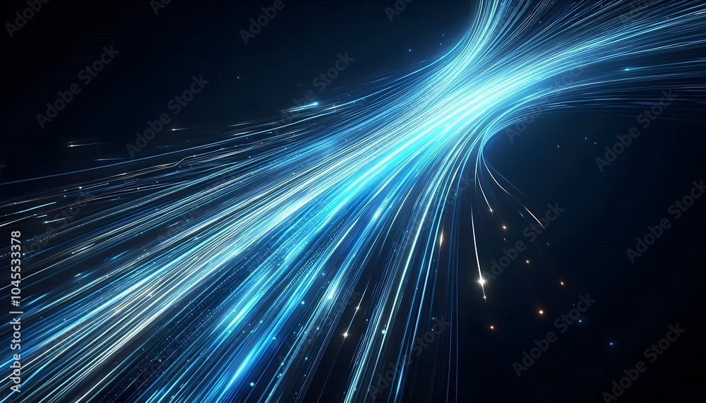 Dynamic blue light streaks that curve and flow across a dark background ...