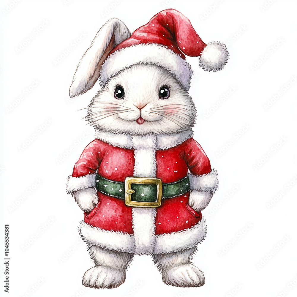 A cheerful rabbit dressed as Santa Claus ready for Christmas celebrations A cheerful rabbit dressed as Santa Claus ready for Christmas celebrations