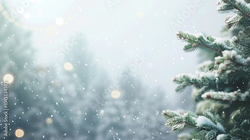 Christmas tree with snow  with copy space for greeting card in new year festival.