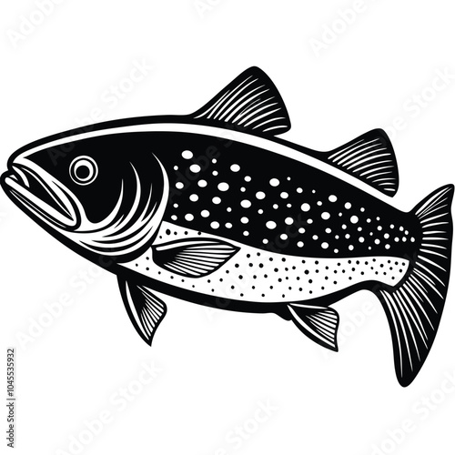 Trout fish vector silhouette illustration Isolated white background.