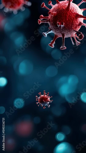 Exploring Microscopic World of Viruses Scientific Journey into Pathogens, Infection, and Disease in Healthcare with Vibrant Red and Blue Colors