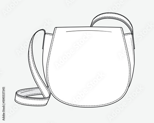 Lady saddle bags vector design technical flat drawing.