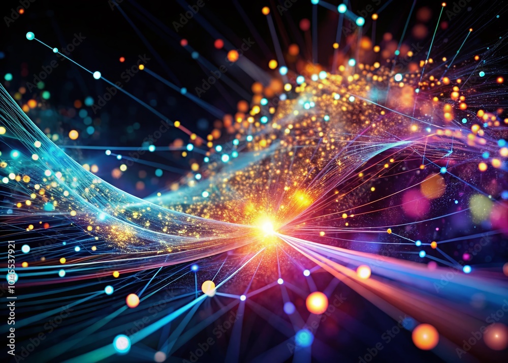 Fototapeta premium Abstract Light Speed Effect with Moving Dots and Lines Representing Cyber Technology Particle Flow