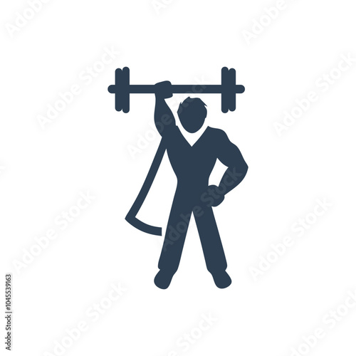 Superhero weightlifter icon on white background
