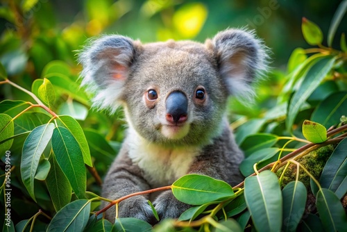 Adorable Baby Koala Nestled in Eucalyptus Leaves - Cute Wildlife Photography