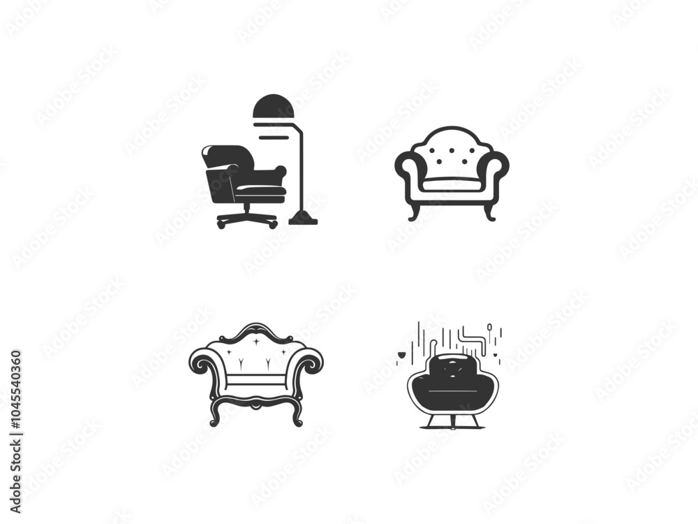 black logo and white background chair set vector, vector and illustration,