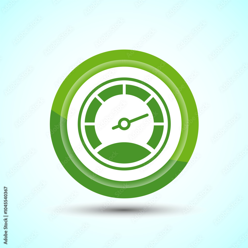 Speedometer Icon design illustration, Speed indicator sign symbol, Green color button design