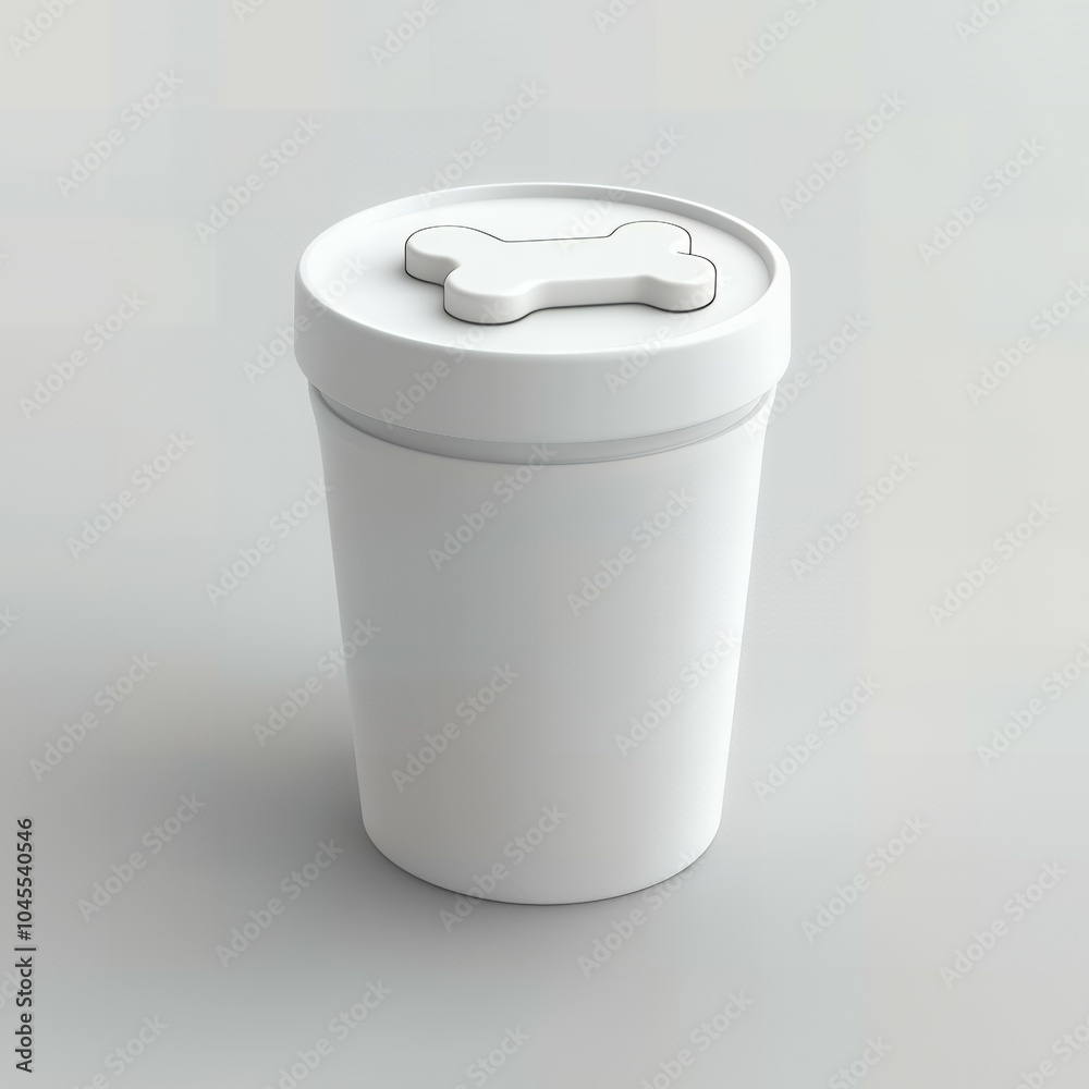 White plastic container with a bone icon on the lid White plastic container with a bone icon on the lid