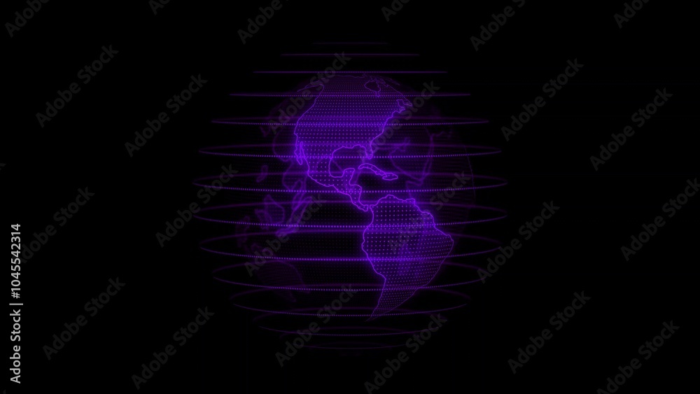 Glowing purple colour technology hologram earth on black background Glowing purple colour technology hologram earth on black background