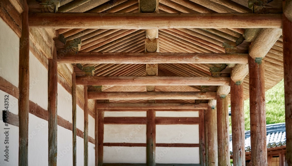 Fototapeta premium Pillars and rafters of traditional Korean wooden architecture