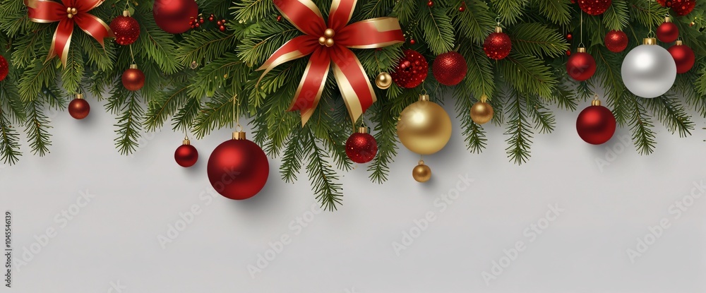 Christmas Branches Border with Christmas Decorations isolated against a clean white background, showcasing its transparent design and elegant shape Christmas Branches Border with Christmas Decorations isolated against a clean white background, showcasing its transparent design and elegant shape