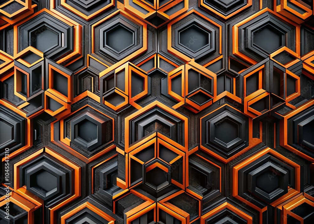 Aerial View of Geometric Black and Orange 3D Wallpaper Design for Modern Home Decor and Digital Backgrounds